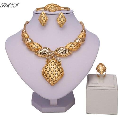 Fani nigerian wedding woman accessories jewelry set Brand italian Bridal jewelry set dubai gold color jewelry set Wholesale