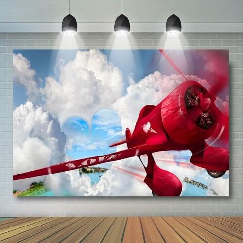 Boy Newborn Photography Background Red Plane Adventure Backdrop Kids Fly Blue Sky Theme White Cloud Photo Studio Drops