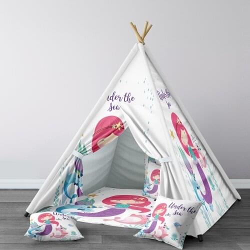 Play Tent for Kids Wigwam Portable Indoor Playground Tents Children Bedrooms Sweet Mermaid Fish Pink Sea Octopus Model 035
