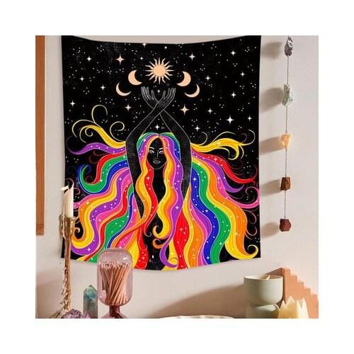 Indian Moon Phase Girl Mandala Tapestry Wall Hanging Boho Decor Macrame Hippie Witchcraft Tapestry Wall Decoration Cloth