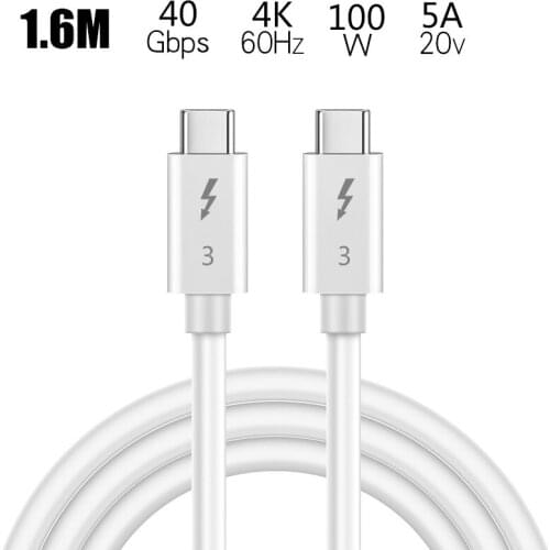 Thunderbolt 3 cable male to male 40Gbps 100W 5A / 20V support 5K UHD or 4K 60HZ Display USB Type C1.6m