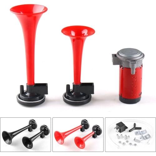 Red/Black 12V 24V 115dB Car Motorcycle Air Horn Train Kit Dual Trumpet Ultra Loud