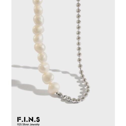 F.I.N.S Korean S925 Sterling Silver Necklace Baroque Freshwater Pearl Stitching Beads Chain Female Necklace Clavicle Chain