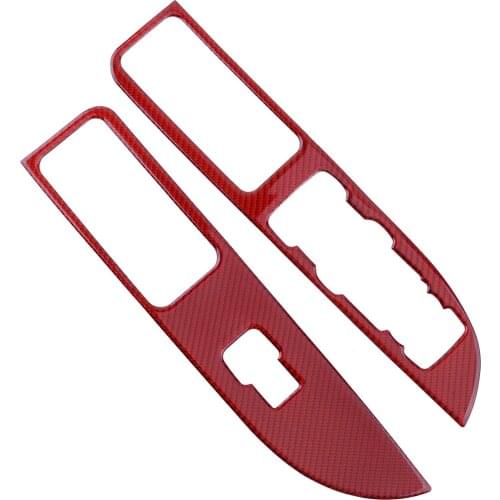 1 Set Window Switch Panel Cover Trim Frame Car Red Carbon Fiber Fit for Ford Explorer 2013 2014 2015 2016 2017 2018 2019