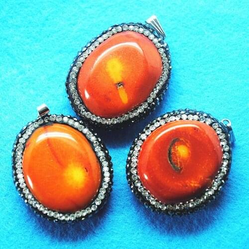 Natural orange coral pendants with rhinestone loose coral beads charms women pendants size 30-35mm loose beads findings