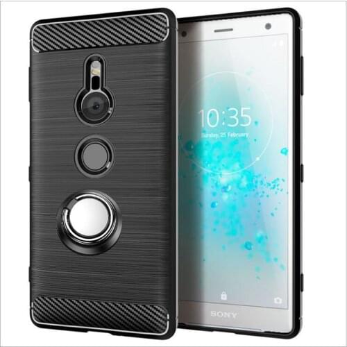 For Sony Xperia XZ2 Case Luxury Brushed Carbon Fiber Case For Sony Xperia XZ2 H8216 H8266 H8296 Magnetic Ring Holder Cover