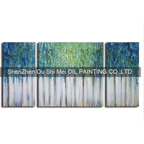 Handmade Modern Abstract Green Tree Oil Painting On Canvas Oil Painting Set of 3 Forest Landscape Group Picture Knife Painting