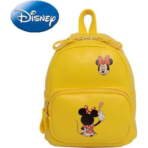 Disney Minnie Mouse Backpack PU Large Capacity Compact Lady Travel Bag Cartoon Cute Children Schoolbag Lightweight Waterproof