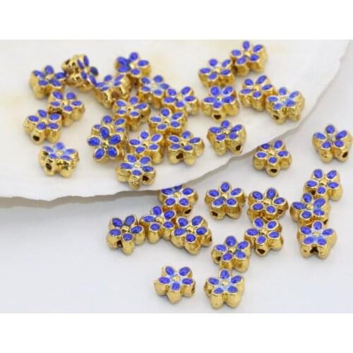 Wholesale price 6mm charms flower shape blue enamel gold-color cloisonne accessories spacers beads 10pcs diy findings B2499
