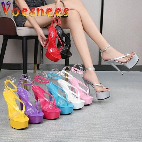 Candy Color Flip Flop High Heeled Shoes Sexy Transparent Upper Waterproof Platform Stiletto Women Sandals Nightclub Dance Shoes