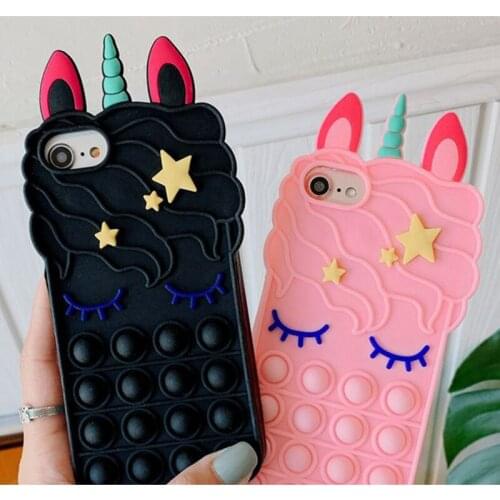ASINA Fidget Toy Case for iphone11 12 Pro Max Push Pop Bubble Silicone Rubber Phone Case for iPhone 7 8 Plus X XS Max Unicorn