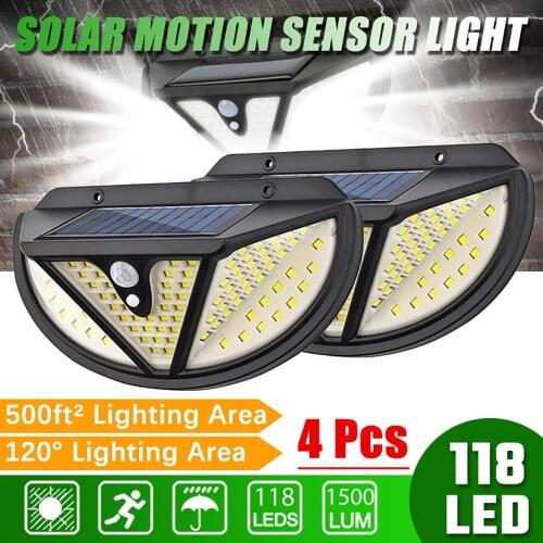 Bright 118 LED Solar Powered Wall Light 3 Modes Motion Sensor Waterproof Garden Park Courtyard Porch Fence Driveway Outdoor Lamp
