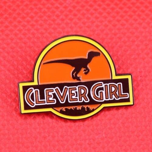 Clever girl enamel pin dinosaur brooch raptor badge feminist pins cute animal jewelry gifts for women accessories