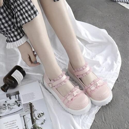 Victoria Thick-bottomed round-toe doll shoes tea party Lolita Cute sweet girl shoes Ruff Loli cos shoes