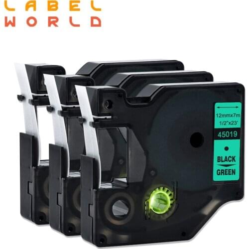 Label World 45019 Compatible Dymo Label manager 12mm D1 black on green Dymo Maker 45019 Label Tape Dymo PNP 3 pack