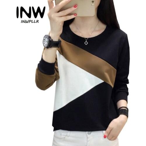 Plus Size Tshirt Women Fashion Long Sleeve T-shirt Women Tops Casual Camiseta Femme Patchwork Tshirts Women Poleras Mujer 2019