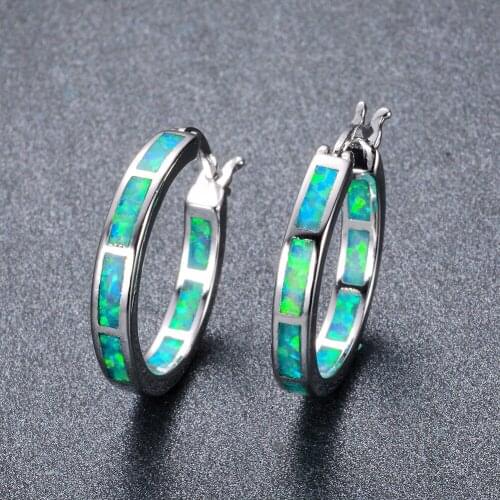 UFOORO Round White Blue Fire Opal Earrings for Women fashion Jewelry Cute Earrings Gift girlfriends
