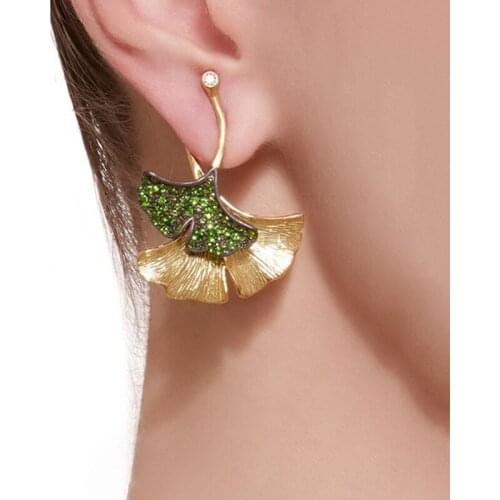 Vintage Pendientes Gold Metal Leaf Flower Drop Earrings for Women Boho Ethnic Green Zircon Earring Fashion Jewelry Oorbellen