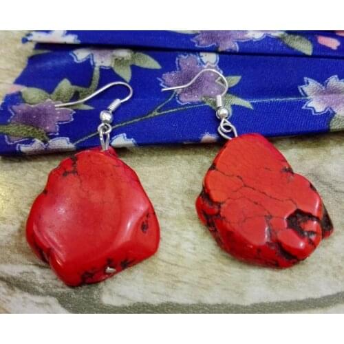 Woman Jewelry Classic Style Earring 20x35mm Red stone Stone Slice Drop Dangle Hook Earrings