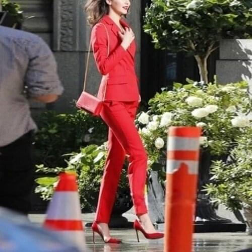 2 piece outfits for womenOLprofessional suit fashion nine pants suit female new casual red suit jacket pants slim two-piece suit