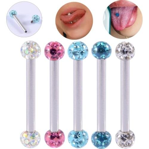 1Pc Surgical Steel Tongue Rings Women Handmade Epoxy Crystal Piercing Anti-allergy Nipple Barbells Ring 14G 14/16mm Jewelry