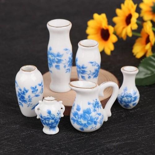1Pc Vintage Blue And White Porcelain Dollhouse Mini Porcelain Vase Accessories Doll House Miniatures 1:12 Accessories Decorative