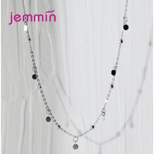 100% Real 925 Sterling Silver Geometric Round Choker Necklace for Fashion Women Minimalist Fine Jewelry Cute Accessories