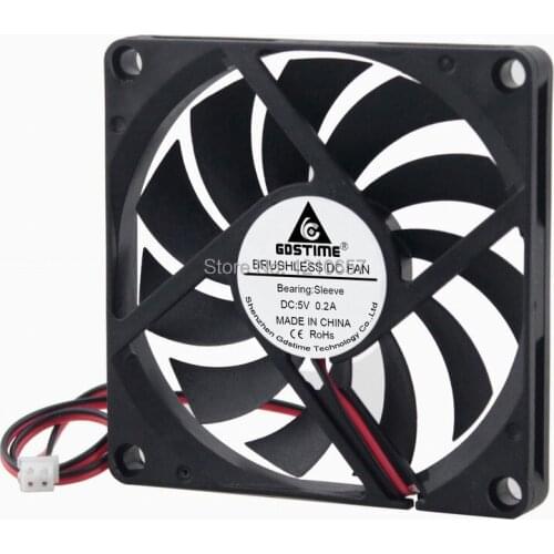 100PCS LOT Gstime 8010S 8cm 80x80x10mm Radiator Cooler Cooling DC 5V 2Pin Plastic Brushless Fan