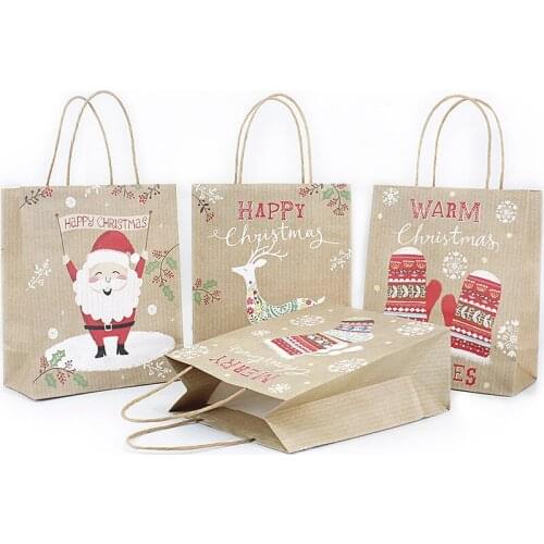 12pcs 21*25.5*10cm Christmas gift candy apple packaging bags kraft paper clothing storage bag