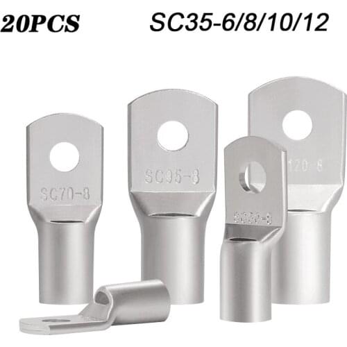 20 psc SC35-6 35-8 35-10 35-12 Tinned Copper Cable lugs Set Wire Terminals Connector Suit 35mm2 Wire Cable Soldering Kit