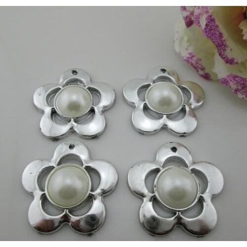 20 X New Fashion White Pearl Flower Button Flatback Emebellishment For Craft