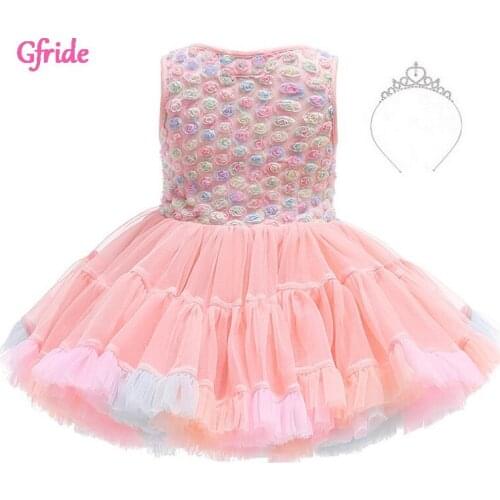 2021 Infant Baby Girls Ballet Dance Tutu Dress With Crown Puff Cake Smash Dress Kids Birthday Dress Newborn Baptism Dresses 1-6T