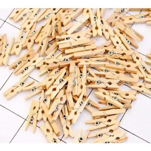50PCS 2.5CM Mini Natural Wooden Clothes Photo Paper Clothespin Craft Clips Portable Wood Clamp