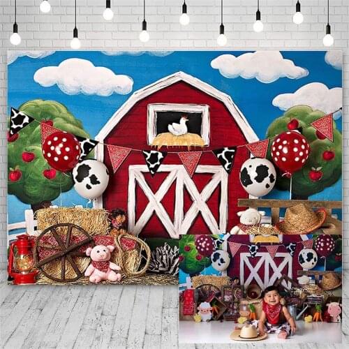 Avezano Photo Backdrop Birthday Party Baby Shower Farm Pig Hay Animal Apples Tree Bunting Decor Photocall Photography Background