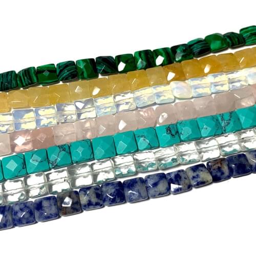 Wholesale Faceted Square Shape Natural Stone Beads Tiger Eye White Crystal For Jewelry Making DIY Bracelet Necklace Handmade