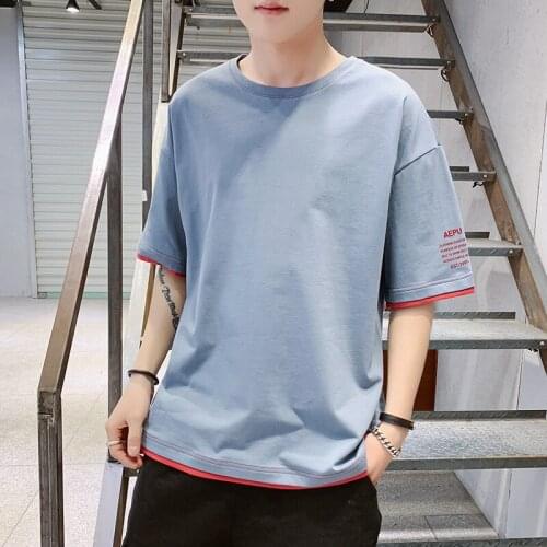 Short sleeved summer Korean T-shirt for men Teenage slimming half sleeve shirt top bottom shirt tide clothes