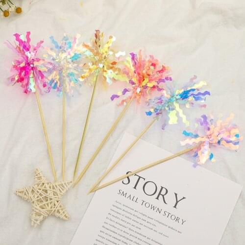 Ins Colorful Rain Silk Cake Toppers Purple Pink Baking Cake Toppers for Childrens Birthday Party Cupcake Decorations 2pcs/pack