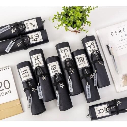 Korean stationery simple folding roll pencil case twelve constellation pencil case for girls large capacity creative pencil case