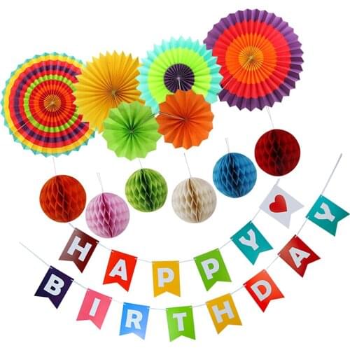 Colorful Paper Fan Match Paper Honeycomb Set Birthday Party Backgroud Decorations