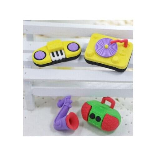Free shipping Hot and New Arrival School Eraser Radio Saxophone Eraser Piano Eraser Tape Recorder Eraser