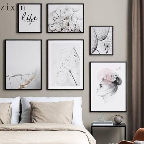 Dream Girl Dandelion Landscape Wall Art Nordic Canvas Print Painting Life Quotes Wall Pictures Poster Home Decor For Living Room