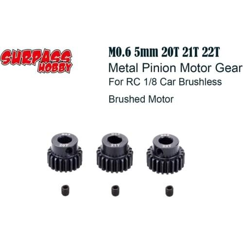 Surpasshobby 3pcs M0.6 5mm 20T 21T 22T Metal Pinion Motor Gear for RC 1/8 Model Car Motor part