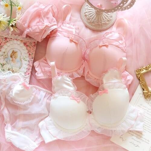 Cute princess bear ear underwear Japanese girl heart soft girl Lolita style steel ring gather bra panty set
