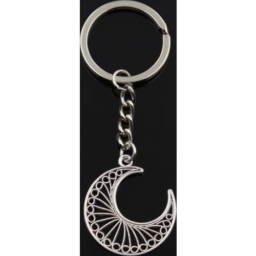 Fashion Keychain 34x30mm Hollow Moon Silver Color Pendants DIY Men Jewelry Car Key Chain Ring Holder Souvenir For Gift