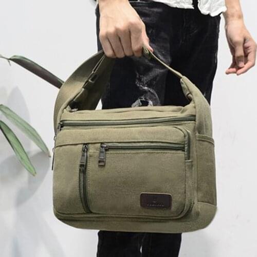 Men Canvas Crossbody Bags Single Shoulder Bags Travel Casual Handbags Messenger Bags Solid Zipper Schoolbags For Teenagers