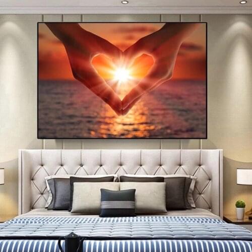 DIY 5D Modern Hands Heart Shape Sunset Landscape Art for diamond painting Mosaic Embroidery Living Room Bedroom Home Decor