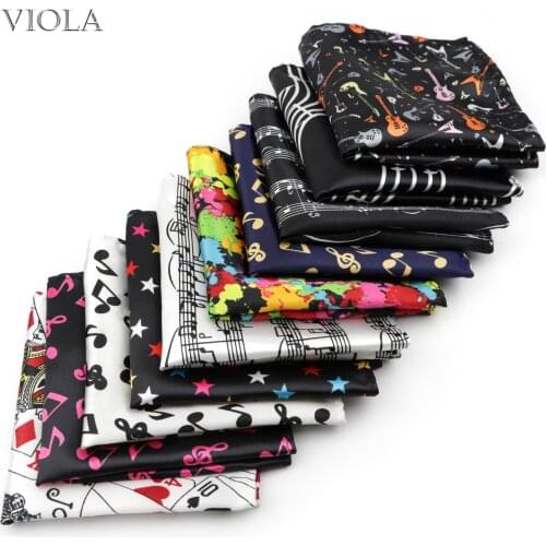 Music Notes Guitar Funny Cartoon Hankies 23cm Polyester Pocket Square Business Tuxedo Tie Men Suit Handkerchief Gift Accessory