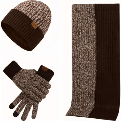 New 3 Pcs Unsex Fashion Winter Workout Warm Balaclava Wool Beanie Hat Long Scarf Touchscreen Gloves Sets For Boys& Girls