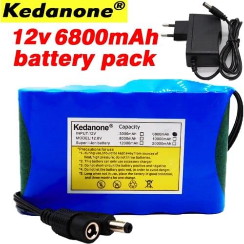 Original 18650 Li-Ion Battery Portable Rechargeable Battery DC 12 V 12.6 V 6800mAh Battery/12.6V Battery Pack +12.6V1A Charger