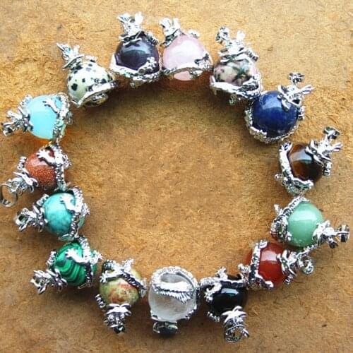 Turquoise Jade Amethyst Stone Pendant Jewelry China Dragon Wraps Necklace